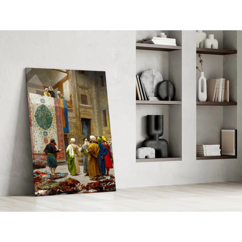 Vibrant Persian Bazaar rug market canvas wall art scene