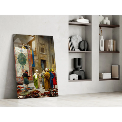 Vibrant Persian Bazaar rug market canvas wall art scene