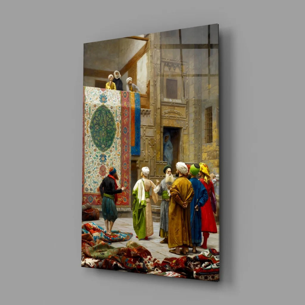 Persian Bazaar Canvas Wall Art with Vibrant Rug Market Scene | Glass Wall Art Print | vintageantiquesgifts.com