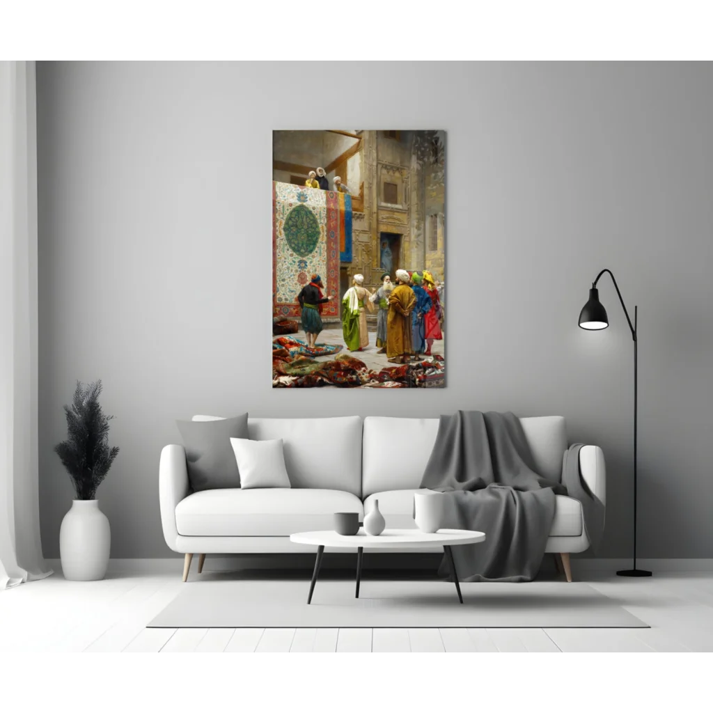 Persian Bazaar Canvas Wall Art with Vibrant Rug Market Scene | Modern Wall Art Decor | vintageantiquesgifts.com