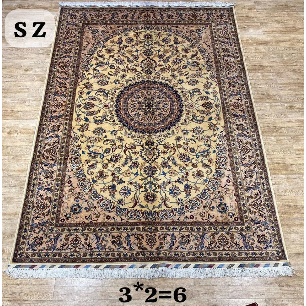 Beige brown ornate Persian rug in MLB career card note set break