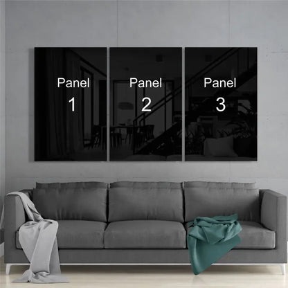 Personalized digital printed mega glass art with 3-panel black canvas design