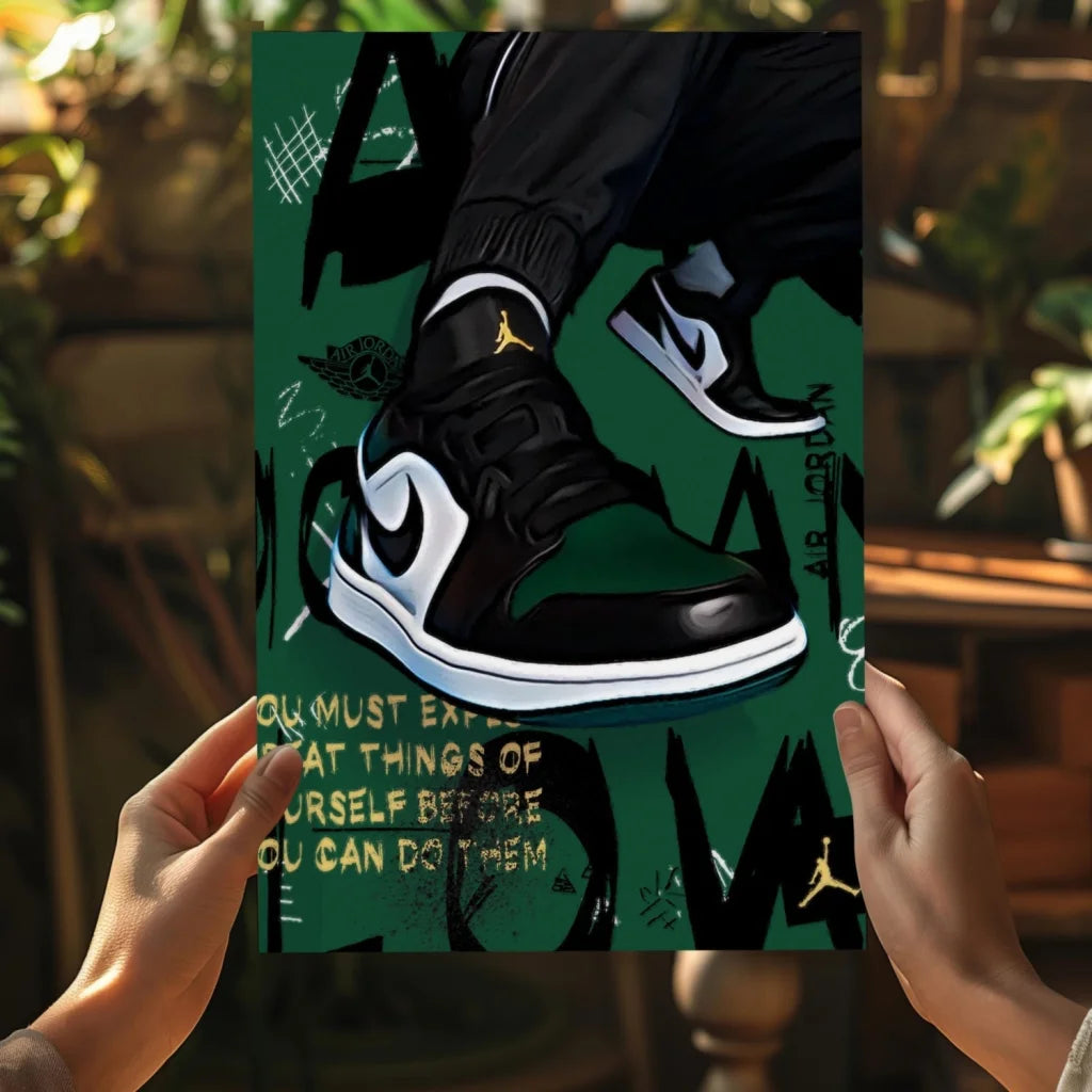 Black and white Air Jordan 1 high-top sneaker poster print