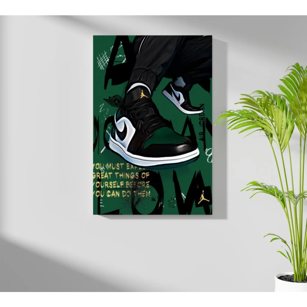 Green and white Nike Air Jordan 1 sneaker poster on aluminum wall print