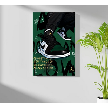 Green and white Nike Air Jordan 1 sneaker poster on aluminum wall print