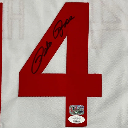Pete Rose autographed Cincinnati white #14 jersey with red 4 patch