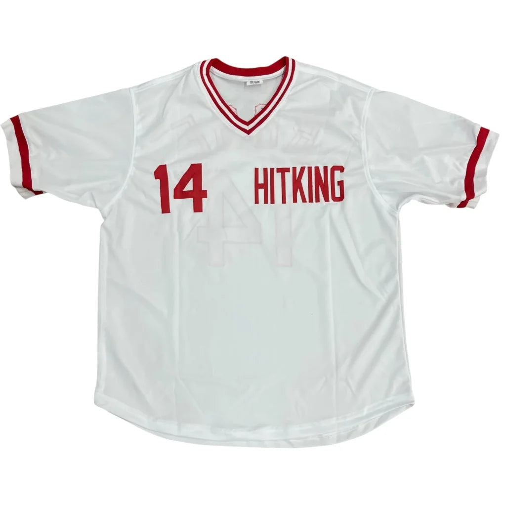 Pete Rose autographed Cincinnati white jersey number 14 with Hit King text