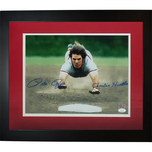 Pete Rose autographed Cincinnati Reds head-first slide framed photo