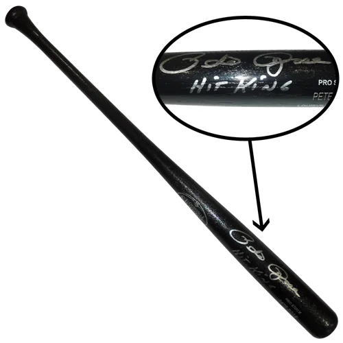 Pete Rose autographed Louisville Slugger black bat with Hit King inscription