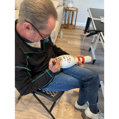 Pete Weber autographed bowling pin with white red accents black text
