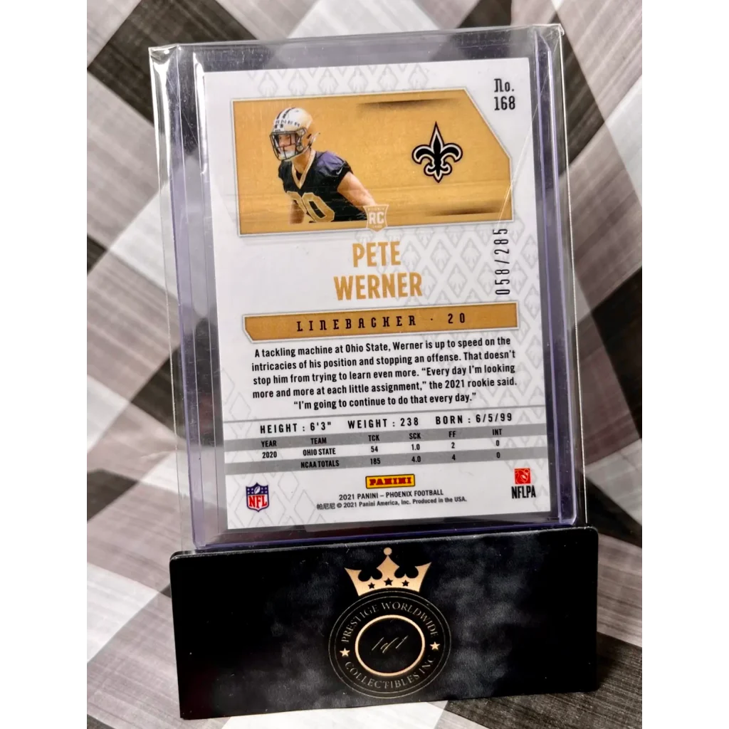 Pete Werner Neon Red Holographic Saints Card from Prestige Worldwide Collectibles