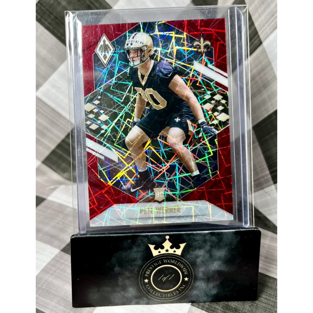 Pete Werner Neon Red Holographic Saints Card from Prestige Worldwide