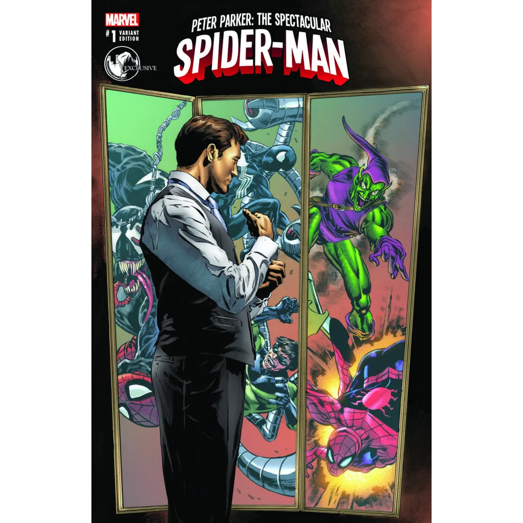 Peter Parker Spectacular Spider Man Returns comic cover with Spider-Man villains and alter-egos