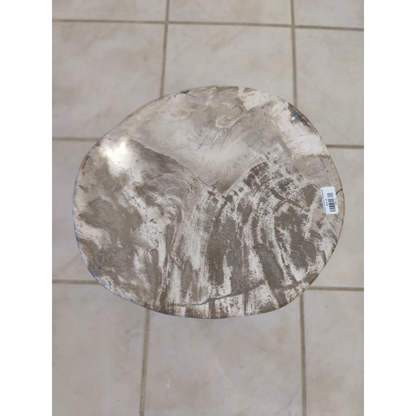 Rustic petrified wood pedestal stool with natural weathered grain