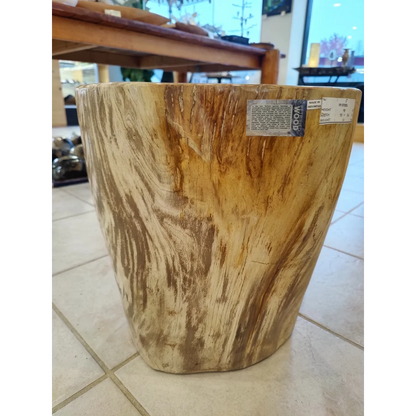 Rustic petrified wood pedestal stool with polished amber grain