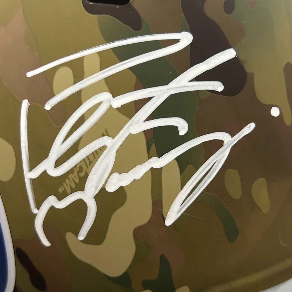 Peyton Manning autographed camo Indianapolis Colts helmet