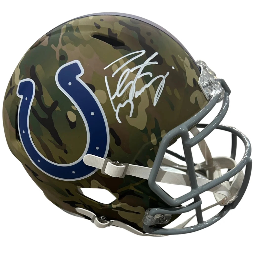 Peyton Manning autographed camo Indianapolis Colts helmet