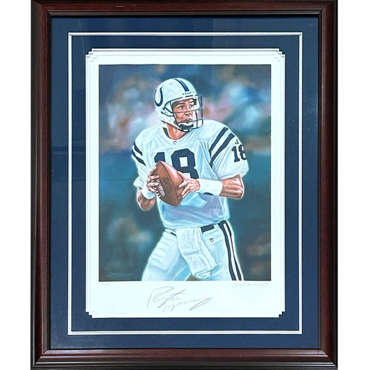 Peyton manning autographed deluxe framed lithograph of NFL QB in uniform