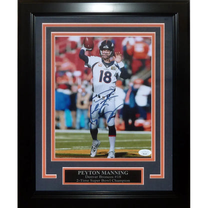 Peyton manning signed deluxe framed 8x10 broncos photo with plaque