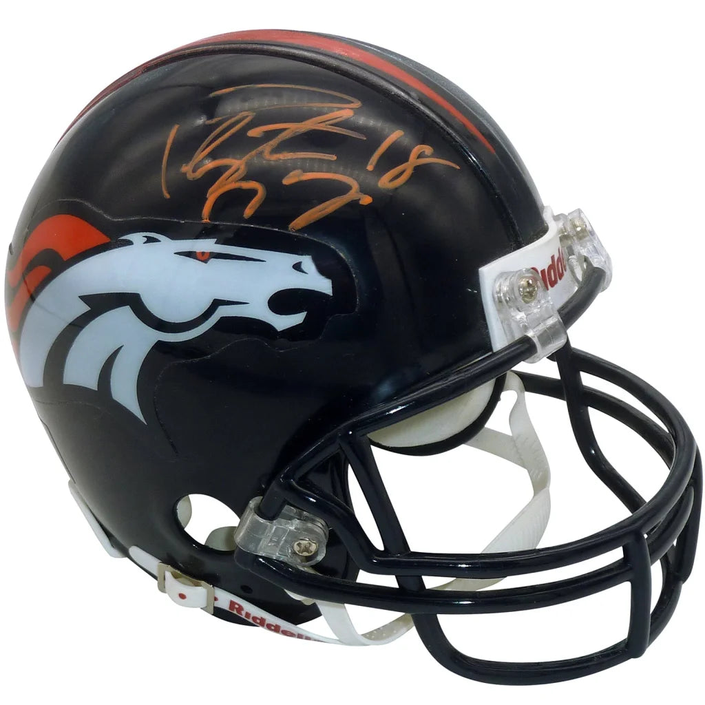 Peyton manning autographed Denver Broncos mini helmet with gold signature