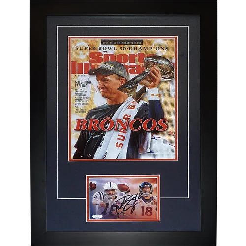 Peyton manning autographed deluxe framed super bowl broncos si cover