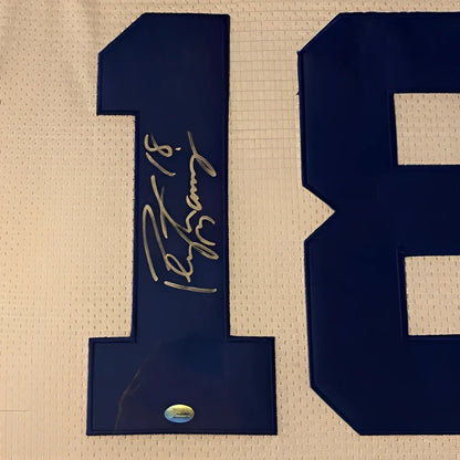 Peyton Manning signed #18 navy patch on deluxe framed Colts jersey