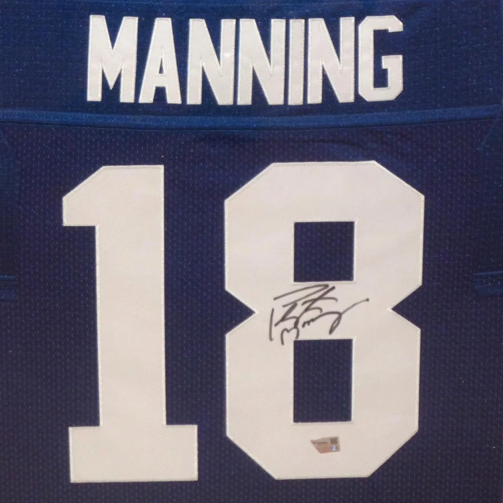 Peyton Manning deluxe framed jersey Colts 18 blue with white lettering