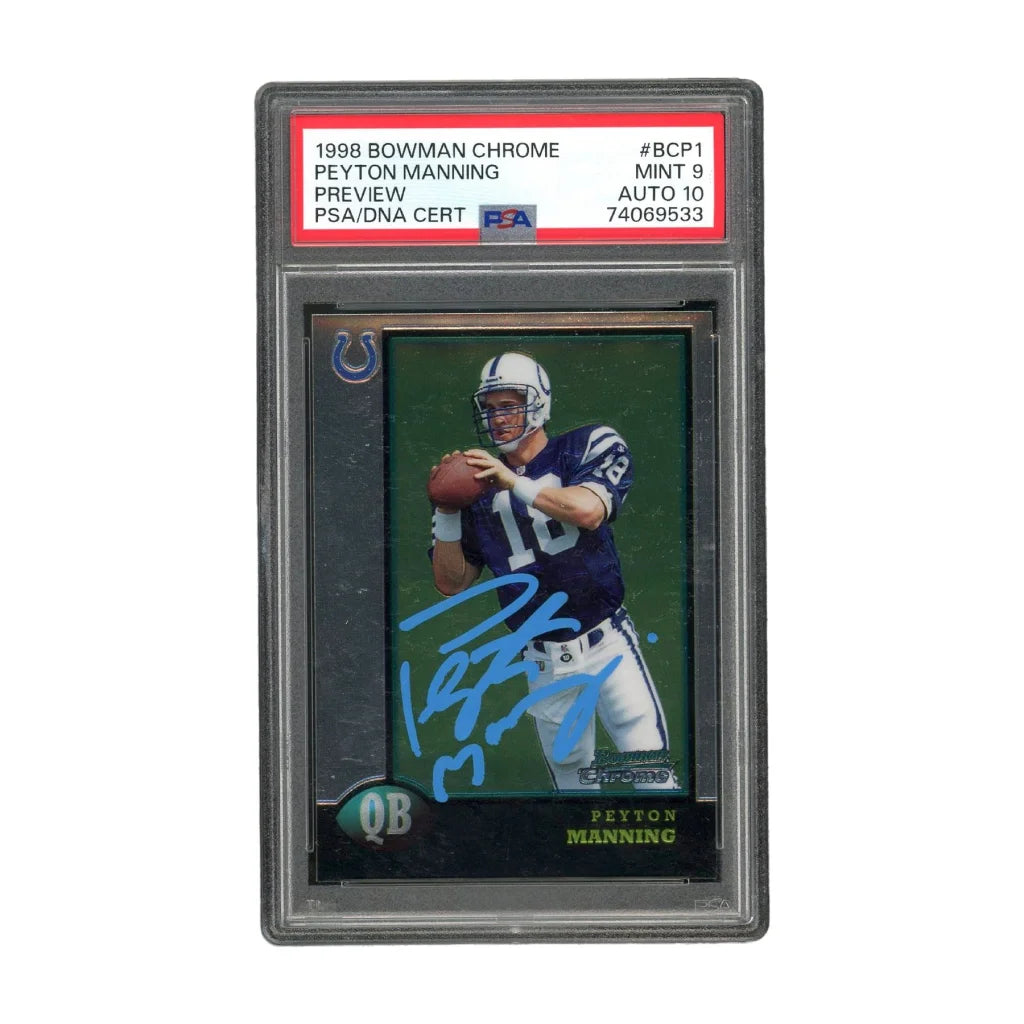 Peyton Manning Signed 1998 Topps Card PSA Mint 9 Auto 10 | Creative Sports | vintageantiquesgifts.com