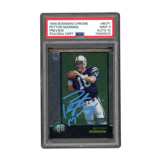 Peyton Manning Signed 1998 Topps Card PSA Mint 9 Auto 10 | Creative Sports | vintageantiquesgifts.com
