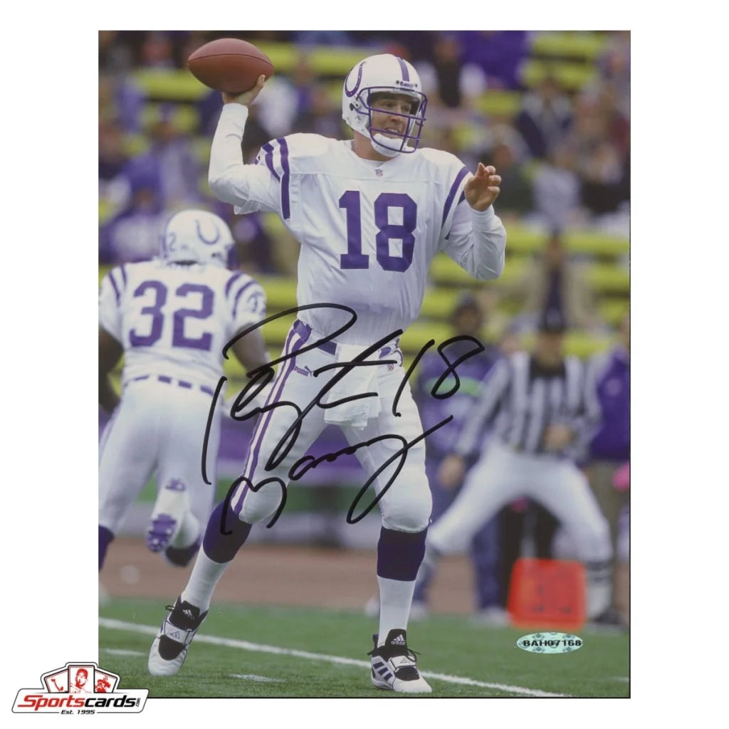 Peyton manning signed photo of white purple jersey number 18 with upper deck coa