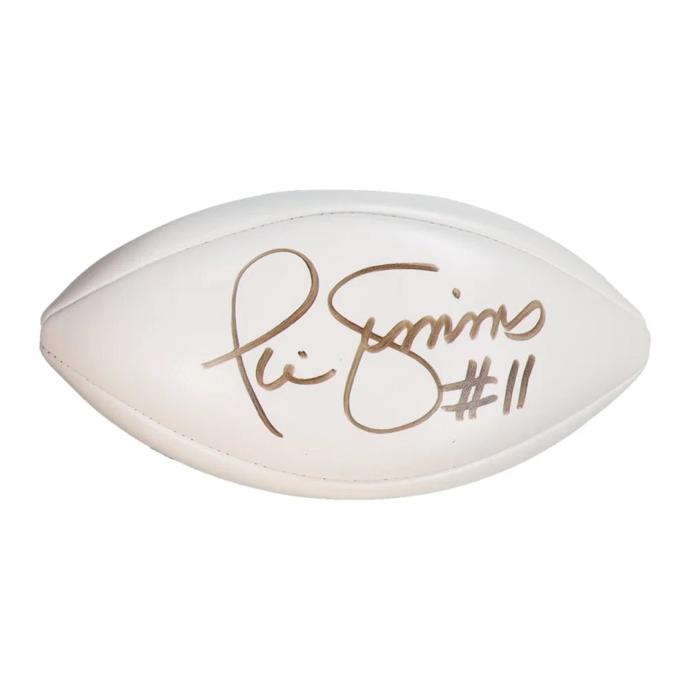 White NFL football signed by Phil Simms with Simms #11 for Giants fans