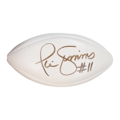White NFL football signed by Phil Simms with Simms #11 for Giants fans