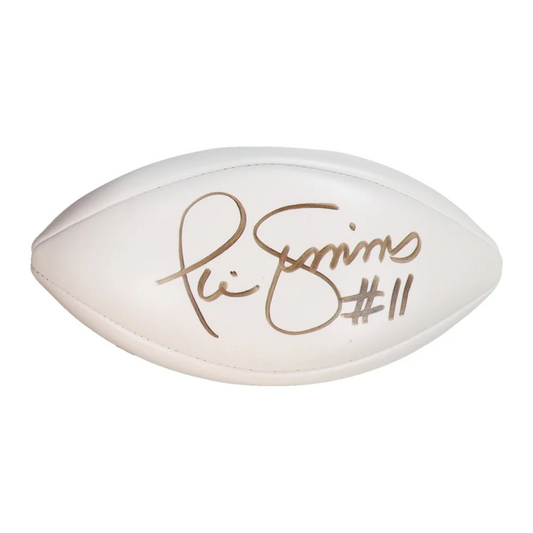 White NFL football signed by Phil Simms with Simms #11 for Giants fans