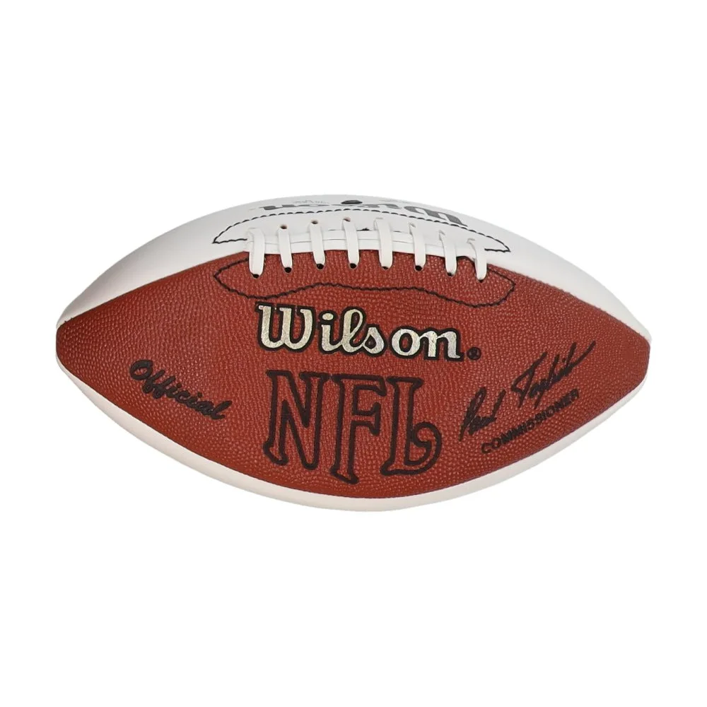 Phil Simms signed NFL football with a pebbled brown leather surface and white laces