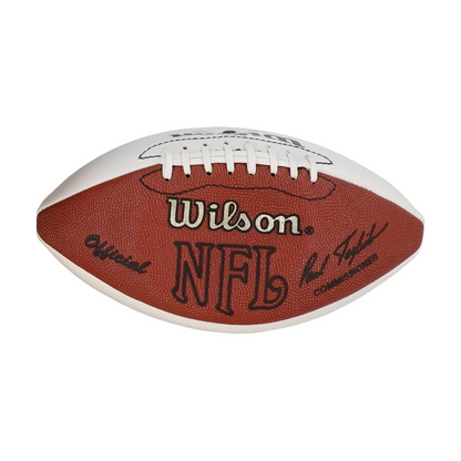 Phil Simms signed NFL football with a pebbled brown leather surface and white laces
