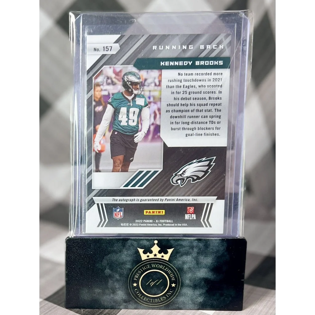 Philadelphia Eagles autographed card in Prestige Worldwide Collectibles acrylic display case