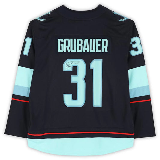 Philipp Grubauer autographed Seattle Kraken jersey in black and teal