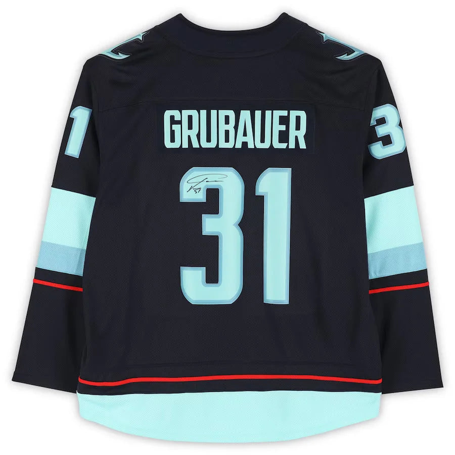 Philipp Grubauer autographed Seattle Kraken navy blue jersey number 31