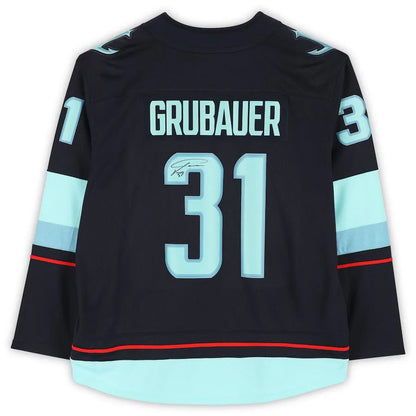 Philipp Grubauer autographed Seattle Kraken navy blue jersey number 31