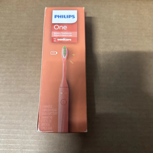 Pink Philips One by Sonicare electric toothbrush, 90 days battery, orange box