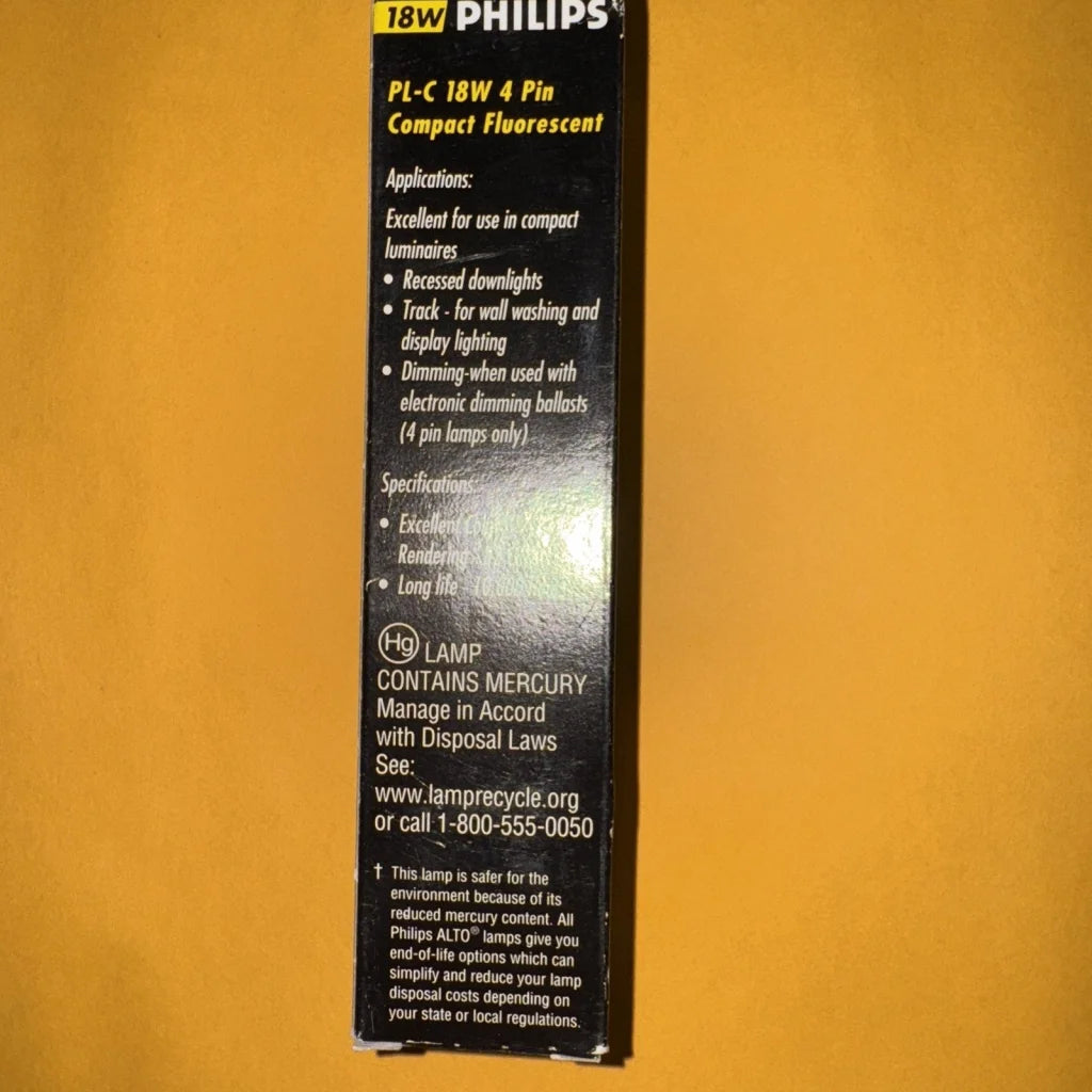 Philips PL-C 18W 4-pin watt CFL light bulb in black packaging