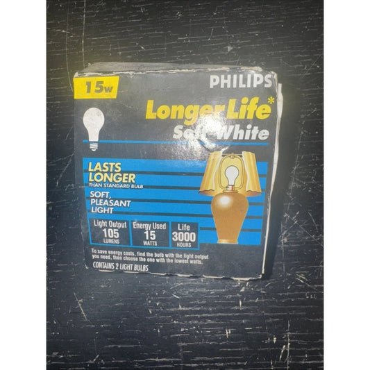 Philips long duration 15W soft white light bulb package