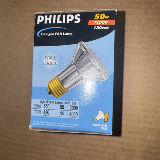 Phillips halogen wide flood light 50W PAR20 in blue box