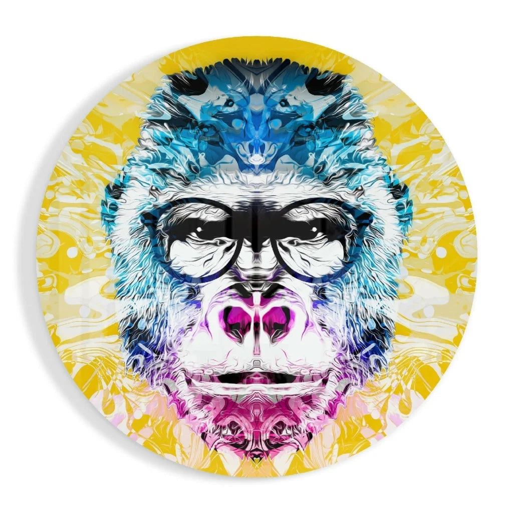 Psychedelic Monkey Tempered Glass Art Circle | Insigneart USA | vintageantiquesgifts.com