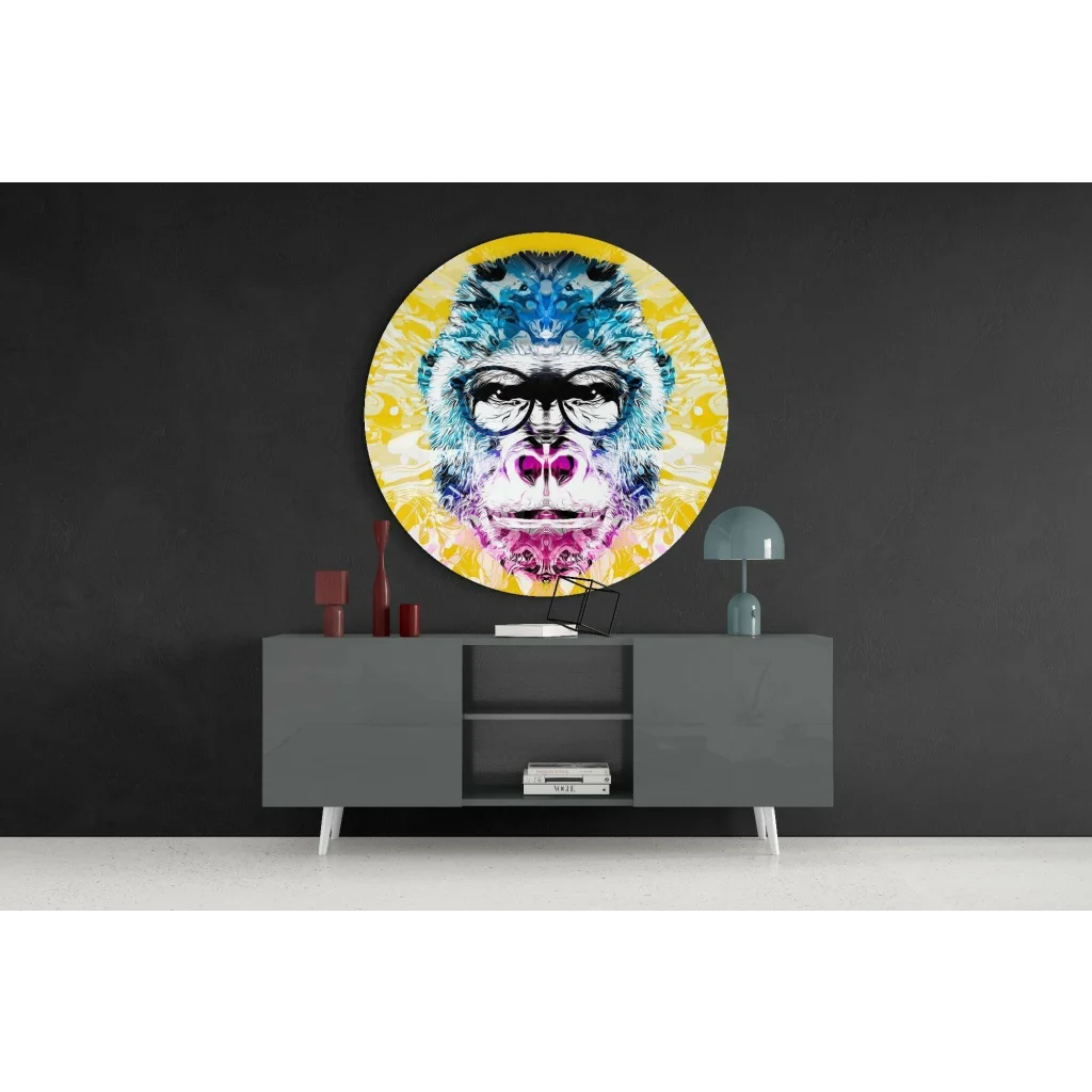 Psychedelic Monkey Tempered Glass Art Circle | Contemporary Home Wall Art | vintageantiquesgifts.com