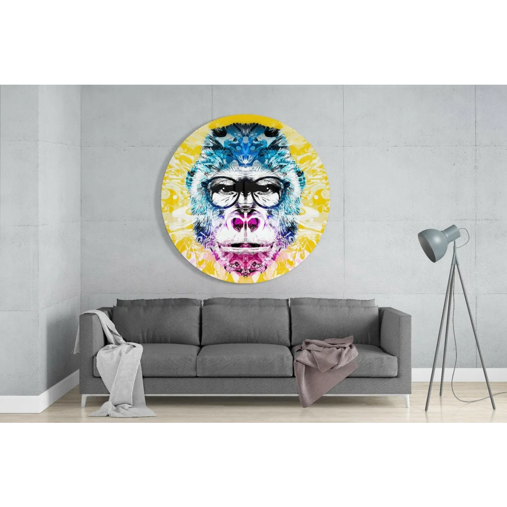 Psychedelic Monkey Tempered Glass Art Circle | Glass Wall Art Print | vintageantiquesgifts.com