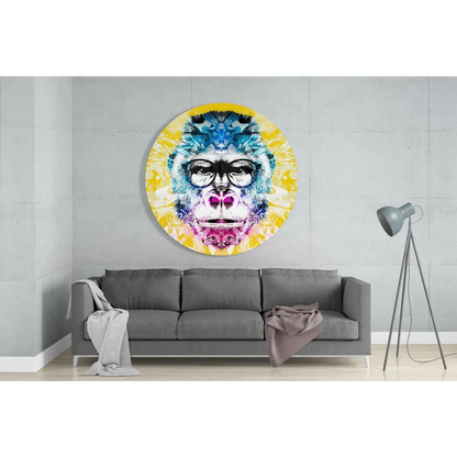 Psychedelic Monkey Tempered Glass Art Circle | Glass Wall Art Print | vintageantiquesgifts.com