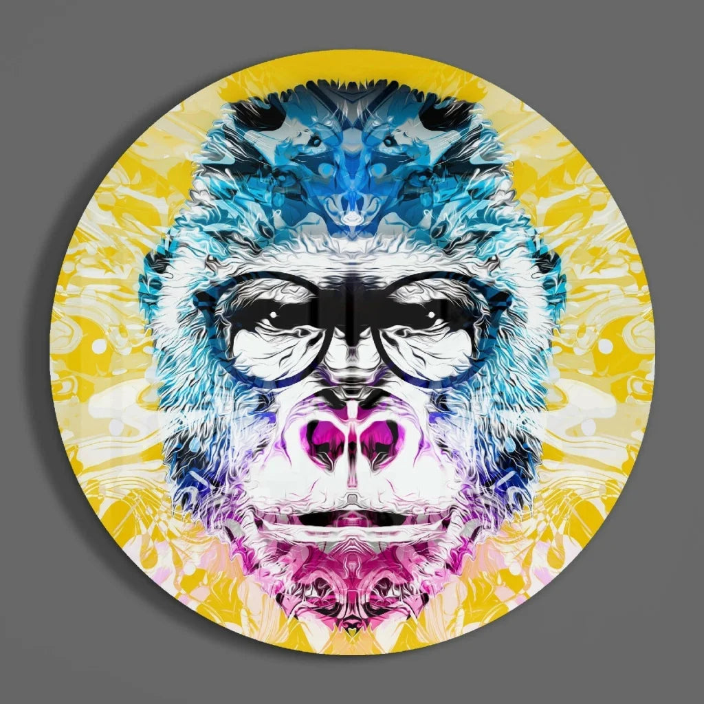 Psychedelic Monkey Tempered Glass Art Circle | Modern Wall Art Decor | vintageantiquesgifts.com