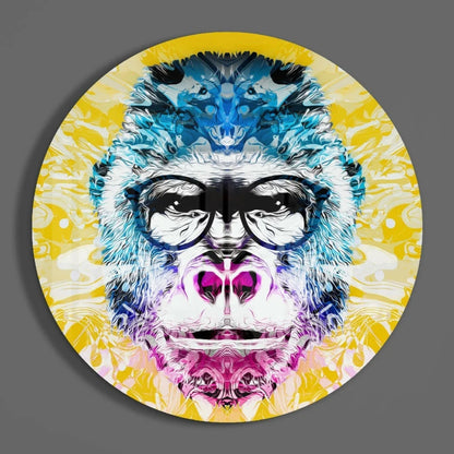 Psychedelic Monkey Tempered Glass Art Circle | Modern Wall Art Decor | vintageantiquesgifts.com
