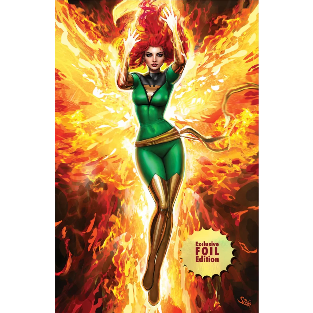 Comic book cover of Jean Grey as Phoenix with fiery wings for Phoenix #1 Nathan Szerdy, Unknown Comics foil edition